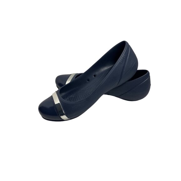 Crocs Womens Navy Cap Toe Mirror Ballet Flats Lightweight Slip-On Style Size 9 - Picture 7 of 8